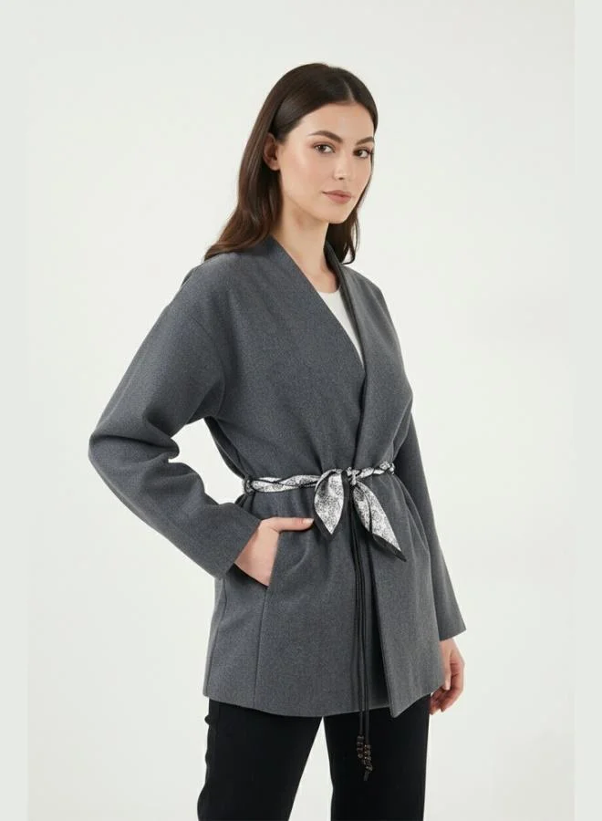 Lela Lela Regular Fit Double-Breasted Blazer Jacket With Scarf Belt For Women Jacket 6927673